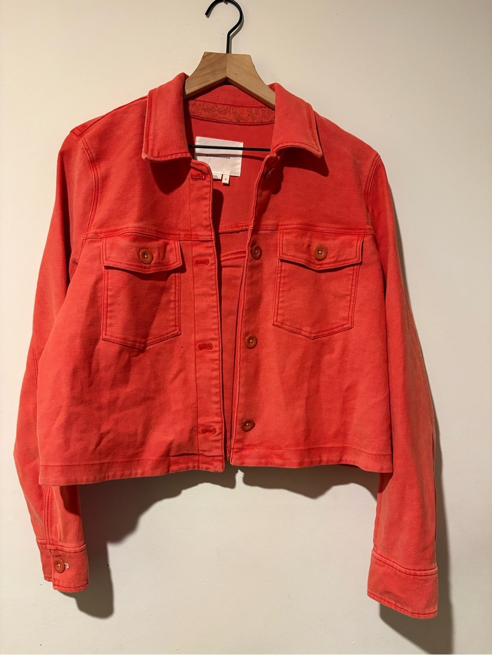 Anthropologie Coral Cropped Jean Jacket
